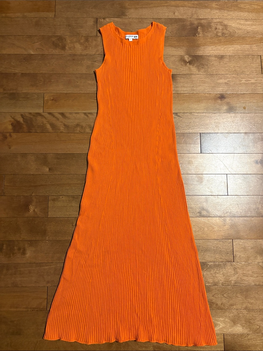 Uniqlo Sleeveless Ribbed Maxi Dress in Bright Orange| Cotton